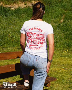 T-Shirt : "Festayres comme Cochons" - Blanc - Femme