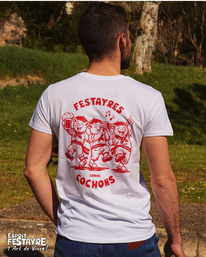 T-Shirt : "Festayres comme Cochons" - Blanc - Homme