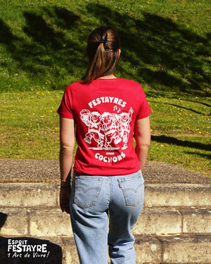 T-Shirt : "Festayres comme Cochons" - Rouge - Femme
