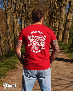 T-Shirt : "Festayres comme Cochons" - Rouge - Homme