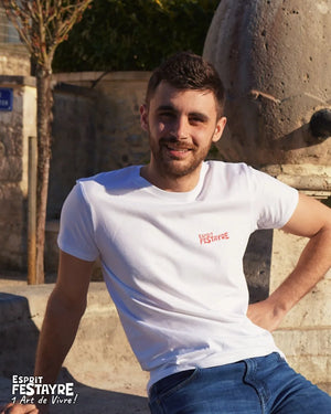 T-Shirt : "Festayres comme Cochons" - Blanc - Homme