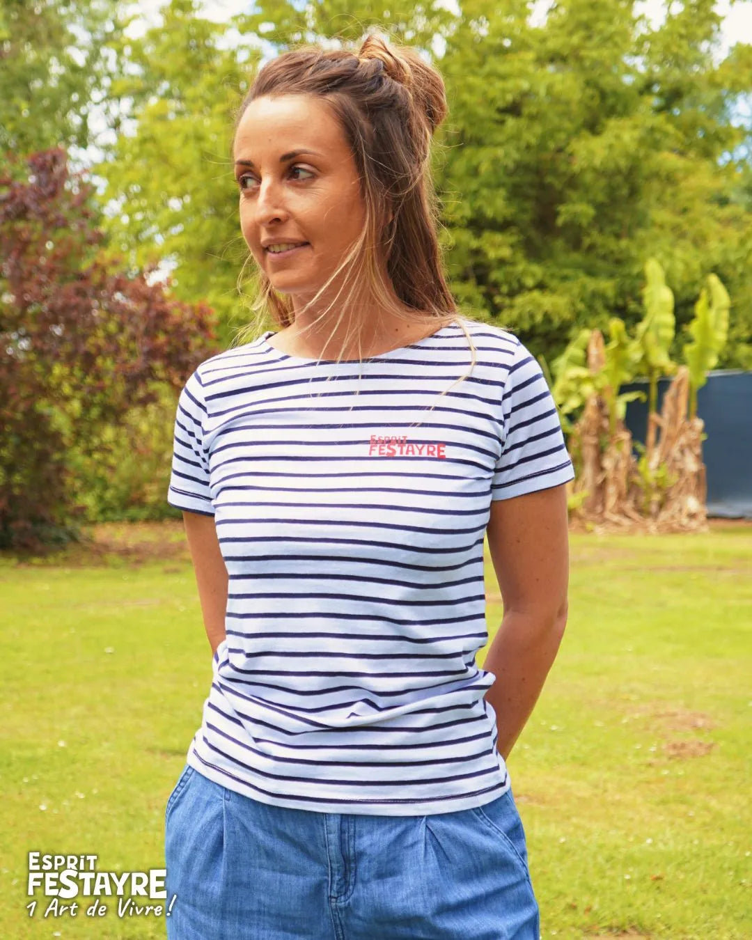 T-shirt : "Marinière" - Blanc & Bleu - Femme