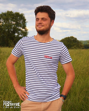T-shirt : "Marinière" - Blanc & Bleu - Homme