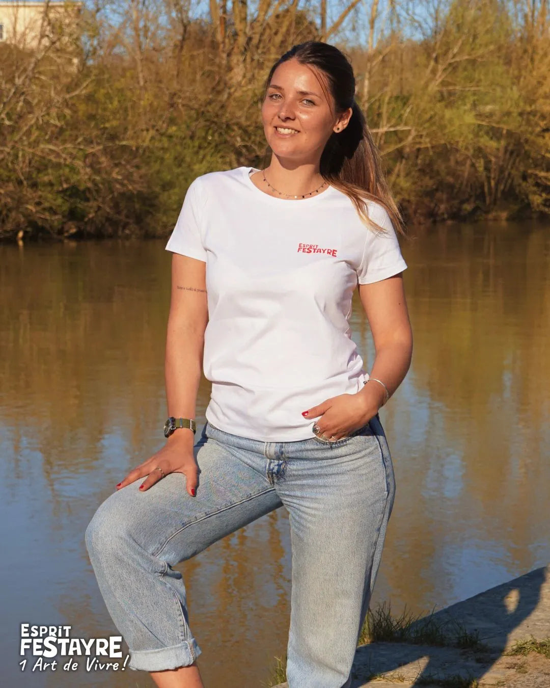 T-Shirt : "un Art de Vivre !" - Blanc - Femme