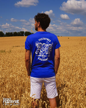 T-Shirt : "Festayres comme Cochons" - Bleu - Homme