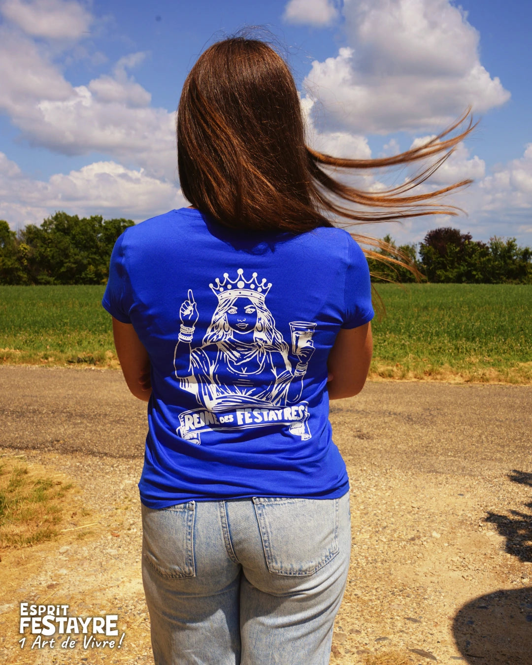 T-Shirt : "Reine des Festayres" - Bleu - Femme