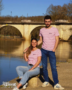 T-shirt : "Marinière" - Blanc & Rouge - Homme