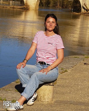 T-shirt : "Marinière" - Blanc & Rouge - Femme