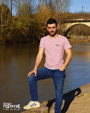 T-shirt : "Marinière" - Blanc & Rouge - Homme