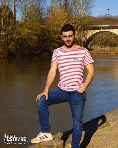 T-shirt : "Marinière" - Blanc & Rouge - Homme